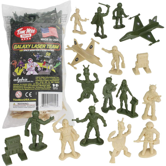 TimMee Galaxy Laser Team Space Figures - Tan vs. Olive Green 50 Piece Set Made in the USA