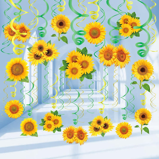 30 Pieces Sunflower Decorations Hanging Swirls Spring Summer Party Supplies Sunflower Party Foil Ceiling Wall Decor Baby Shower Birthday Party Favors