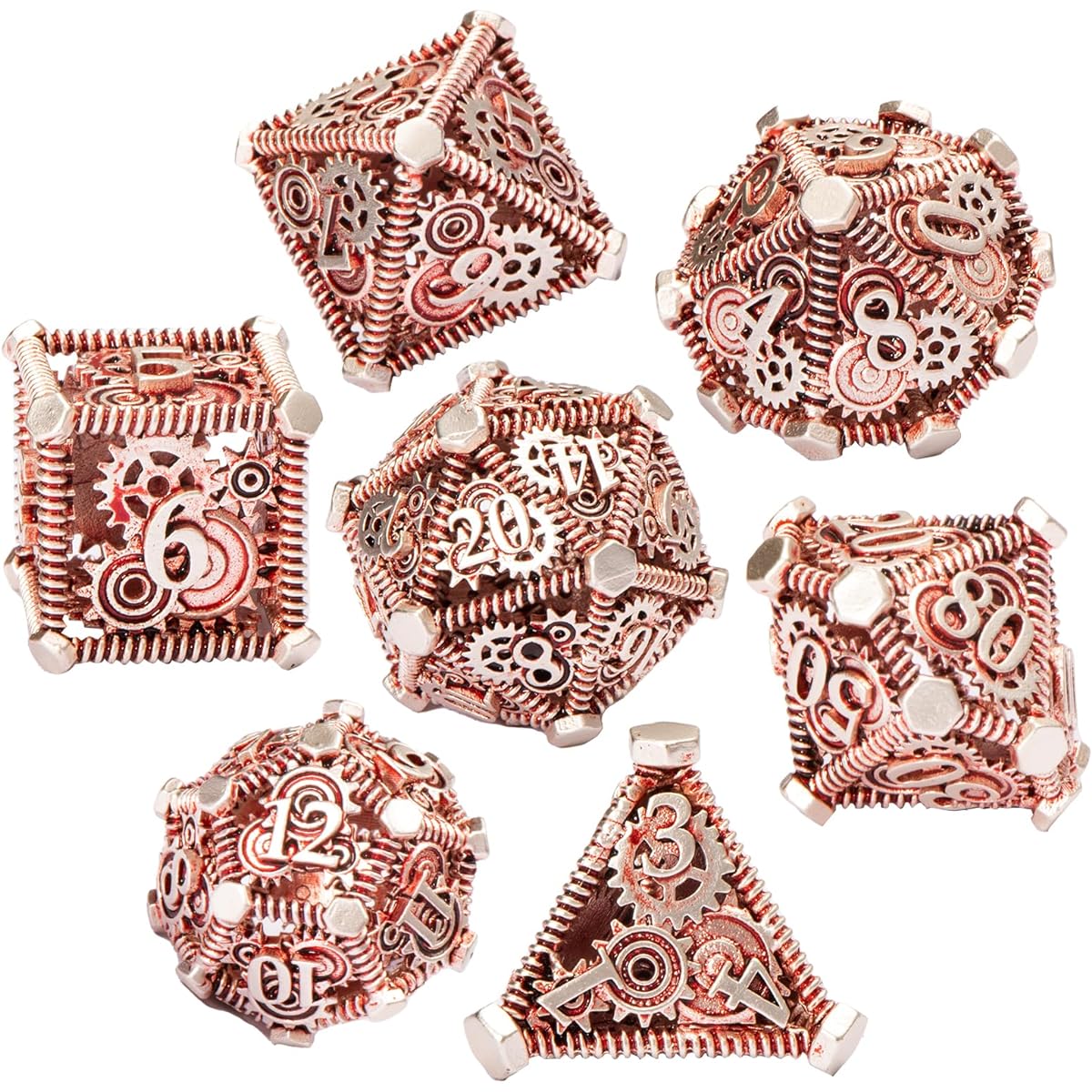 DND Metal Dice Set UBEUCK Gear Metal DND Dice 7 Piece Set for Dungeons & Dragons Board Game Box (Gear Red)