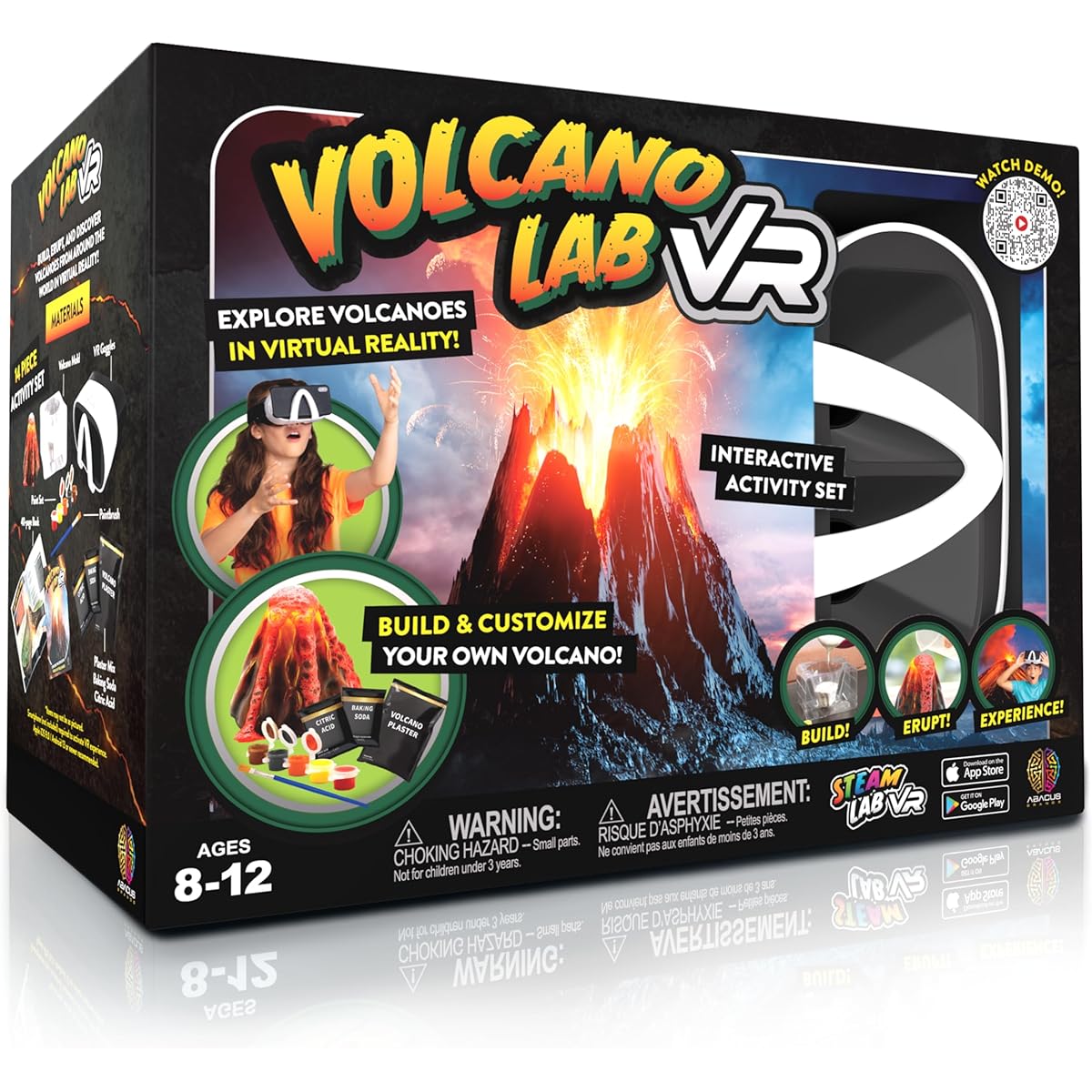 Abacus Brands STEAM Volcano Lab VR - Build and Erupt Your Own Volcano - Virtual Reality Kids Science Kit Book Interactive STEAM Learning Activity Set