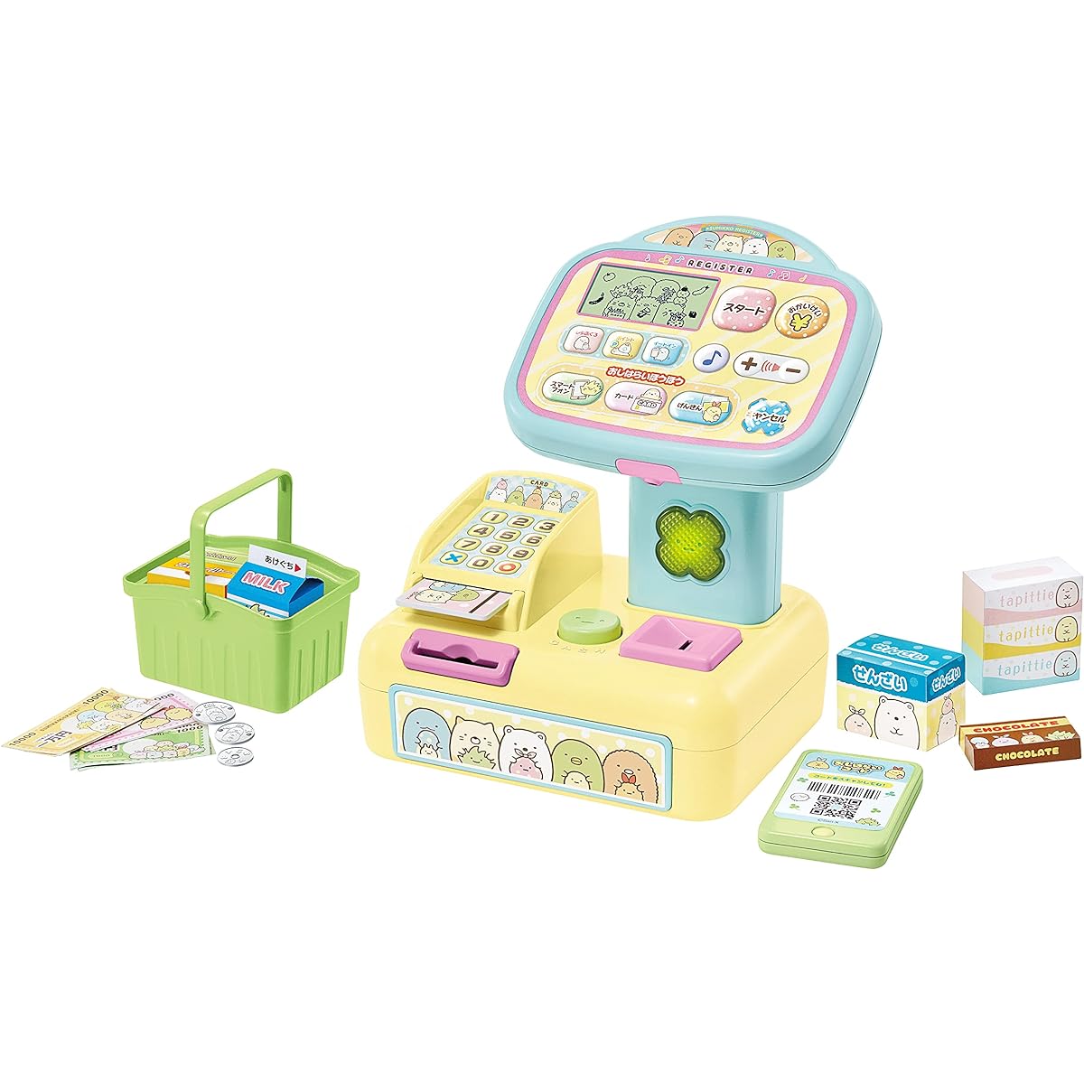 Agatsuma Sumikko Gurashi - Scan and shop! Sumikko Self-Register - 1 unit, 10 bills, 1 basket, 2 sticker sheets [Japan Toy Awards 2022 Basic Toy Division Grand Prize] Pretend play for ages 3 and up