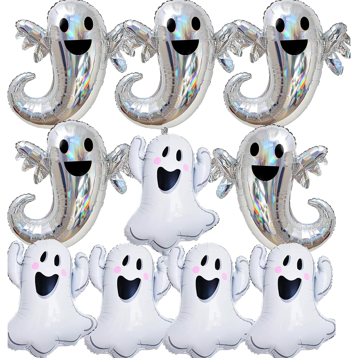 10pcs Halloween Ghost Foil Balloons, Halloween Party Mylar Balloons, Spooky White Ghost Balloons for Halloween Baby Shower Birthday Party Decorations