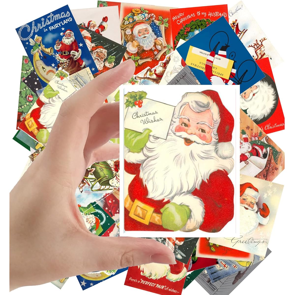 Large Stickers (24 2.5"x3.5" each) Santa Christmas Retro Vintage Greeting Card Collection