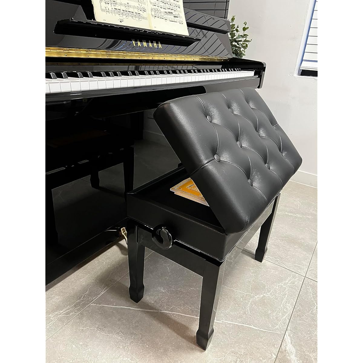 Adjustable Artist Piano Bench Stool Ebony with Music Storage