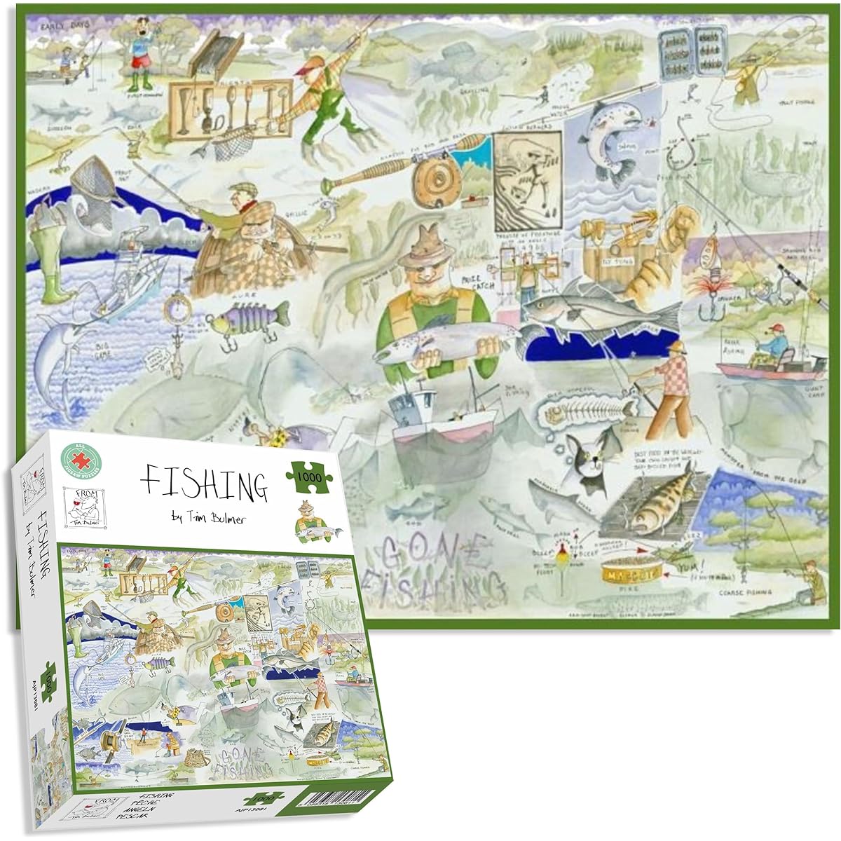 Tim Bulmer All Jigsaw Puzzles - Fishing - 1000 Piece Puzzle for Adults Large Puzzle 66cm x 50cm Challenging to complete but fun and humorous