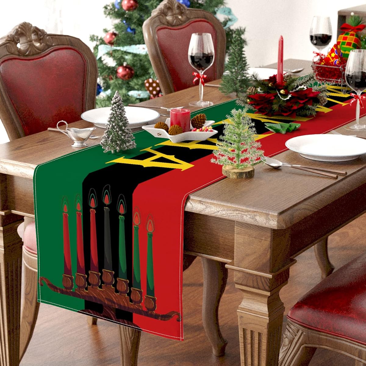 Siilues Kwanzaa Table Runner Kwanzaa Decoration for Table Seasonal Winter Holiday Dining Table Decoration (13" x 72")