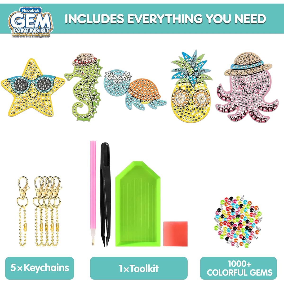 Arts & Crafts for Kids Ages 8-12 - 5D Diamond Painting Kit for Beginners - Paint by Number Gem Keychain Easter Gifts for Kids Girls Ages 10-12, 6-8, 4-8