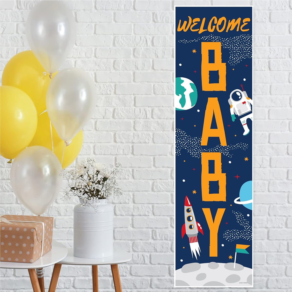 Big Dot of Happiness Blast Off to Outer Space - Rocket Ship Baby Shower Front Door Decor - Vertical Banner