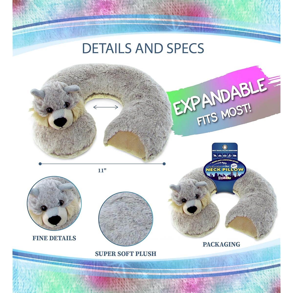 Puzzled Wolf Super Soft Plush Neck Pillow - Wild Animals Collection - 28cm INCH - Unique loveable Gift - Item 5751