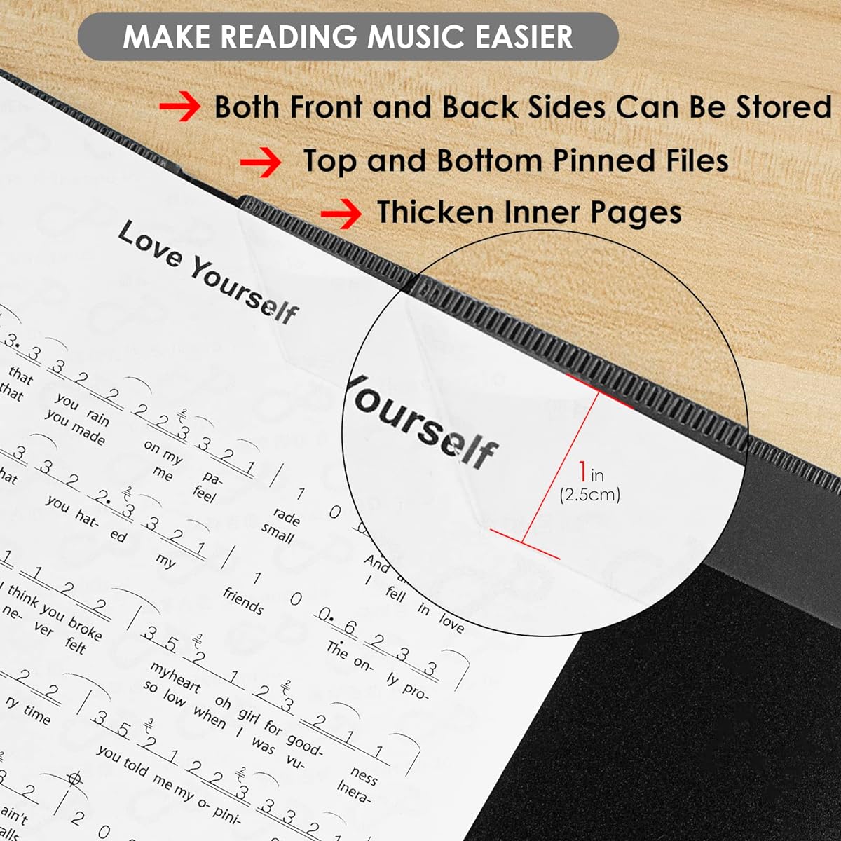 6 Page Piano Sheet Music Folder A4 Tri-Fold Expandable Organizer for Piano Arrangement Music Sheet Files
