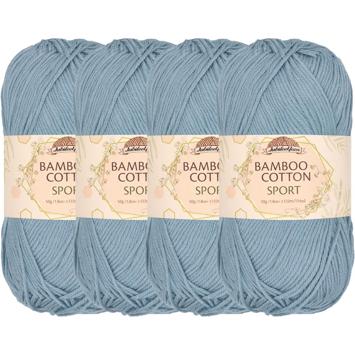 JubileeYarn Bamboo Cotton Sports Yarn - 50g/skein - Glacier Blue - 4 skeins