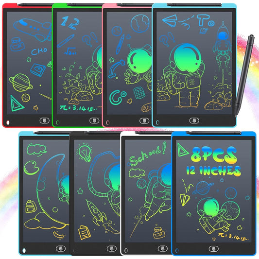 8 Pieces LCD Drawing Tablet 12 Inch Graffiti Board Writing Pad Electronic Drawing Pad Colorful Drawing Tablet Colorful Screen Doodle Learning Board for Travel/Education/Birthday Gift (Simple)