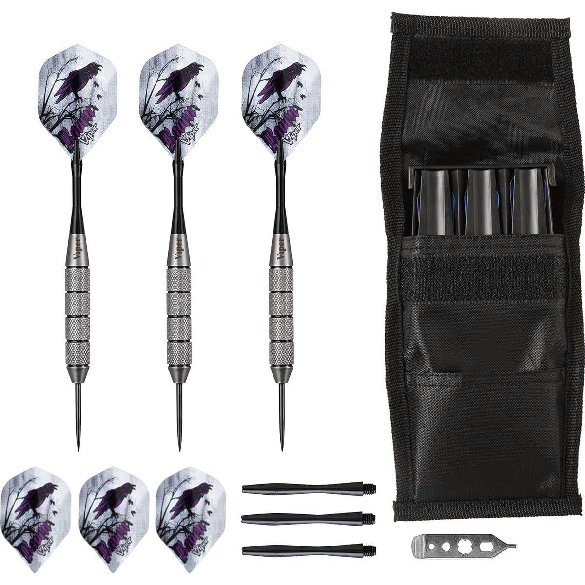 Viper Underground Raven Steel Tip Darts, 25 Grams, Casemaster Single Black Dart Case