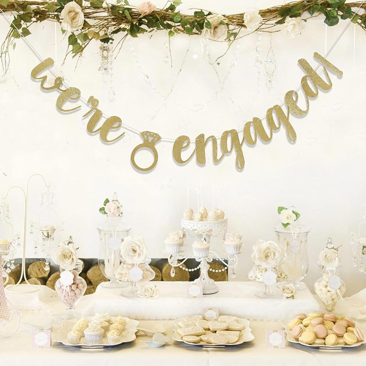 We're Engaged Banner - engagement party decorations, engagement party ideas, engagement party decorations sign, engagement banner gold