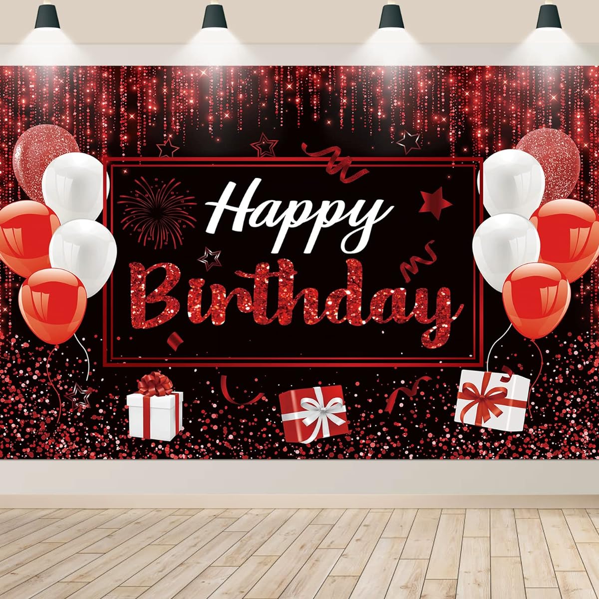 Happy Birthday Backdrop Banner Black Red Glitter Birthday Party Backdrop Sign Red Birthday Party Decorations Photo Background for Women Girls Men Birthday Party Supplies 71 x 47 Inch