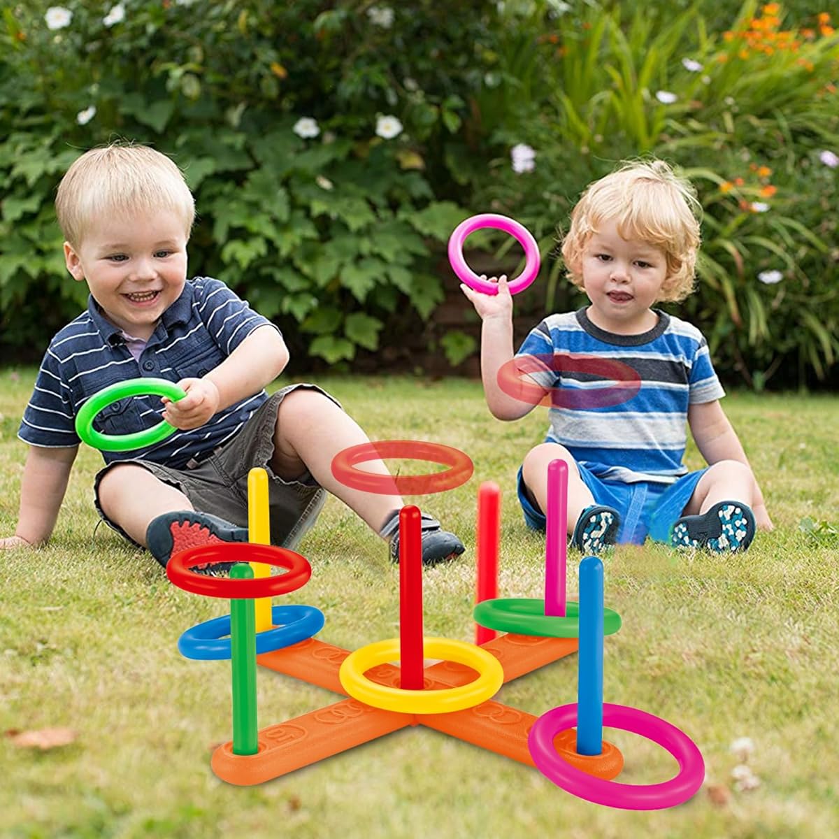 GOODLYSPORTS 4 in 1 Ring Toss Game for Kids, Carnival Game, Kids Party, Bean Bag, Soap Ring Toss, Skip Ball, Birthday Party/Christmas Gift~