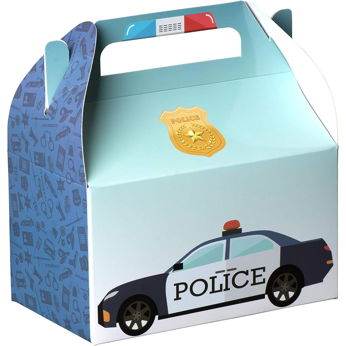 Hammont Paper Treat Boxes - 10 Pack - Party Favors Candy Holders Cookie Boxes with Cute Designs Perfect for Parties and Celebrations, 6.25" x 3.75" x 3.5" (Police)