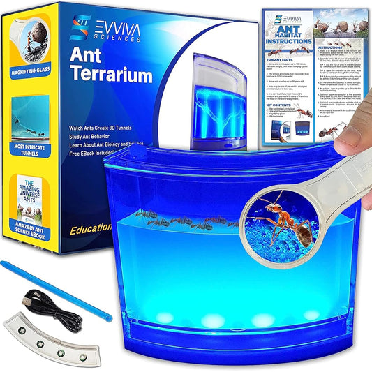Ant Farm W/ LED Light. Enjoy A Magnificent Habitat. Great For Kids & Adults. Evviva Ant Ecosystem W/ Enhanced Blue Gel. Great Educational & Learning Science Kit. Live Harvester Ants Not Included.