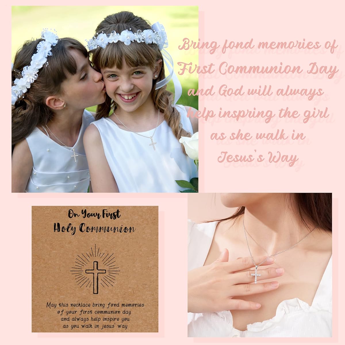 Dabem Easter Frist Communion Baptism Gifts for Girls Women Teens Cross Necklace Christian Faith Gifts