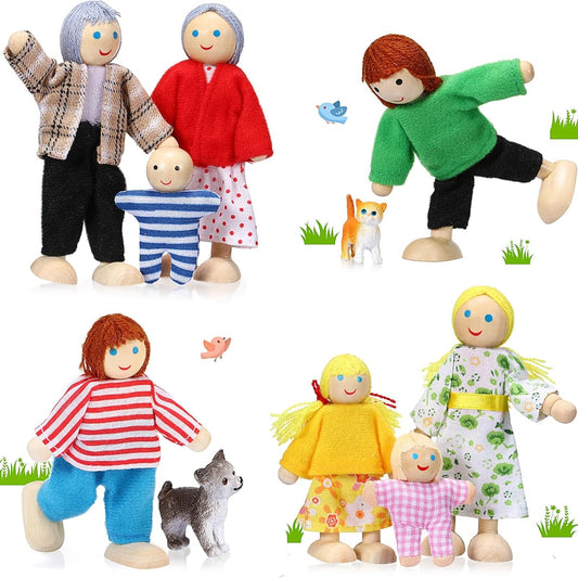 10 Pieces Wooden Dollhouse Set Mini Figures Dollhouse Dolls Wooden Dolls Pretend Play Figures Accessories for Dollhouse Toys (Bright Style)
