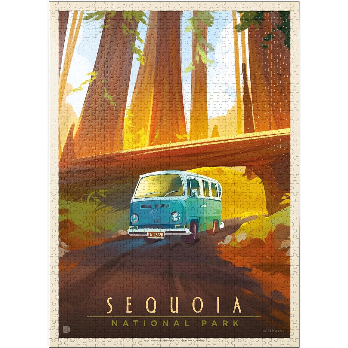 Sequoia National Park: Through the Trees Vintage Poster - Premium 1000 Piece Jigsaw Puzzle for Adults