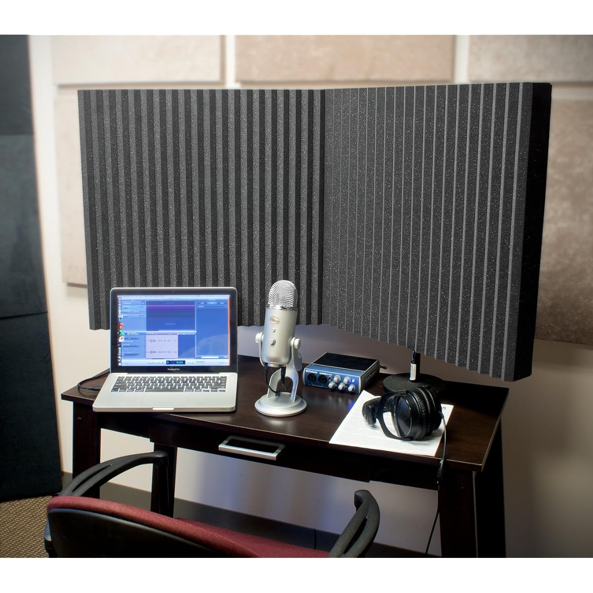DeskMAX Sound Absorbing Material for Streaming, Stand Included, Burgundy