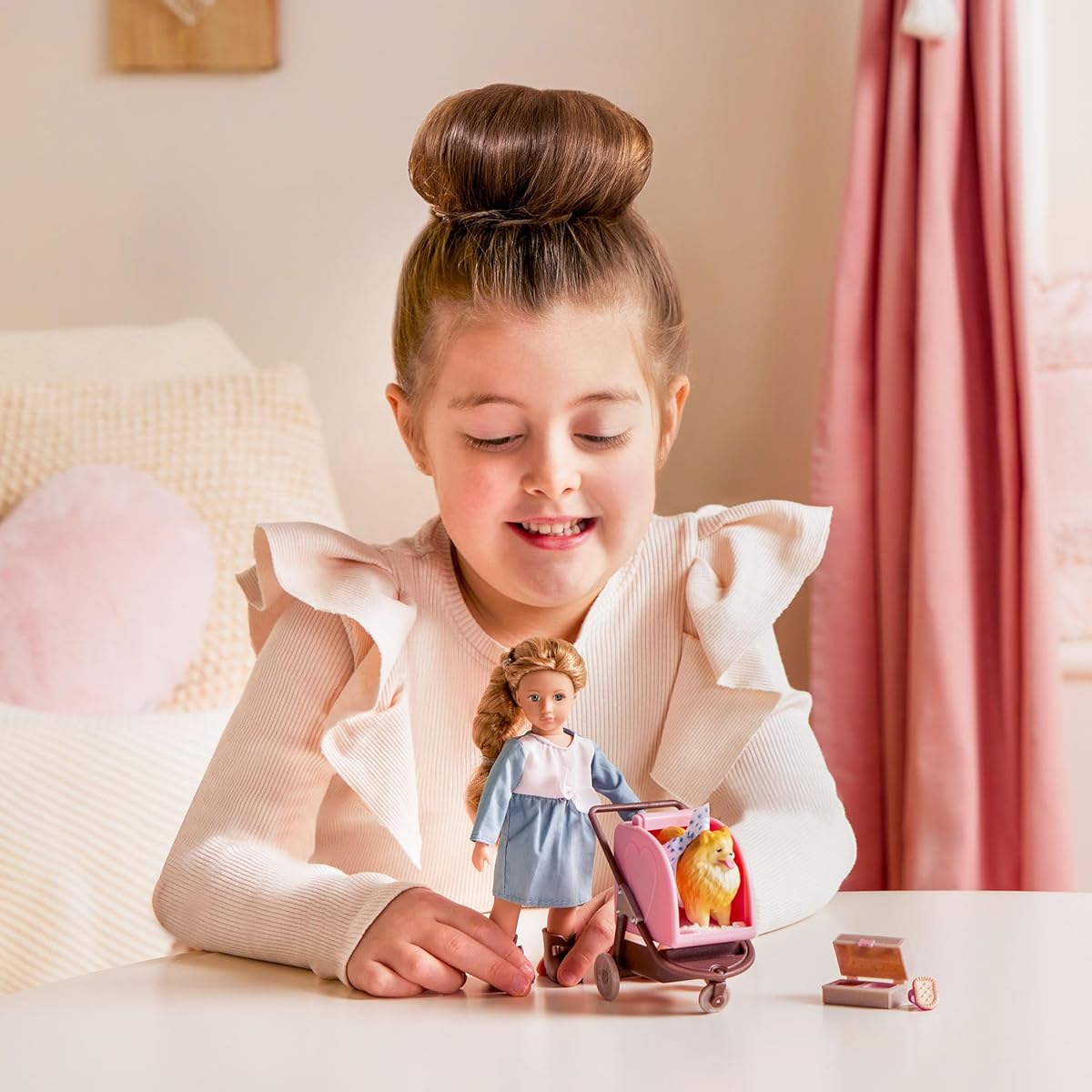 Lori Dolls - Sienna Puppy Stroller Set - Mini Doll & Dog Set - Pet Stroller & Accessories - 6" Doll and Puppy - Playset for Kids - Ages 3+
