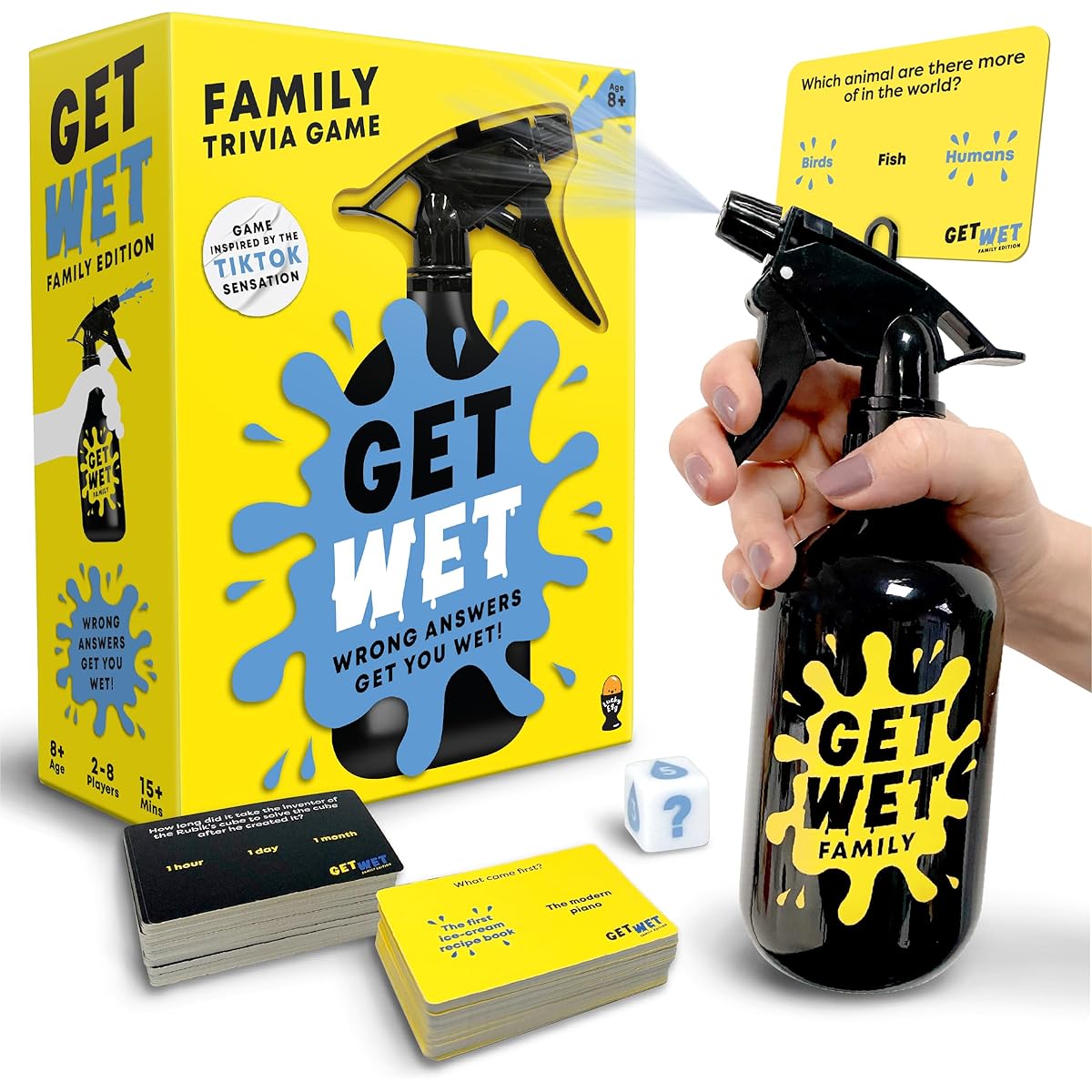 Get Wet Family: Trivia Game Where Wrong Answers Get Wet | Ages 8+ | 2-8 Players | Guessing Card Game for Family Kids Teens Adults | Party Game Night Outdoor & Indoor Travel Gift