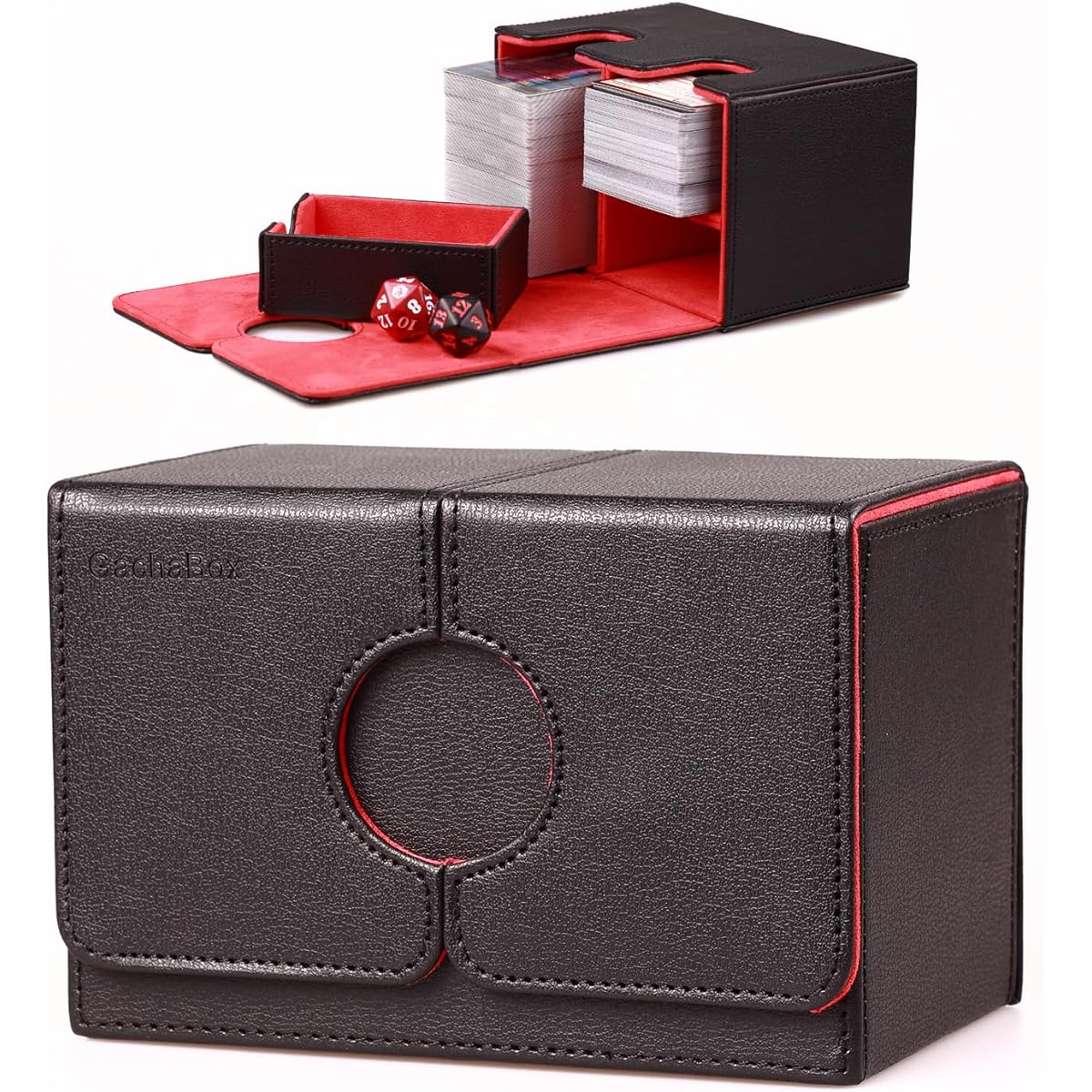 GachaBox EDH Card Deck Box with Dice Tray for MTG Cards, Storage Box for 200+ Cards, Compatible with MTG TCG CCG OCG OP, PU Leather, Strong Magnet, Collector Card Case