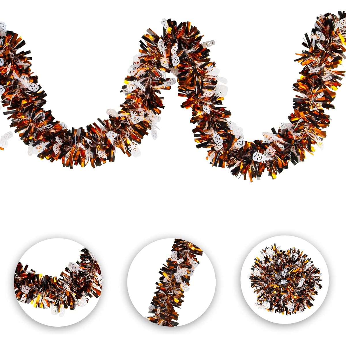 REALIFE 5 Pieces 79" Each Halloween Metallic Tinsel Skeleton Garland Hanging Decorations for Halloween Party Indoor & Outdoor Decorations