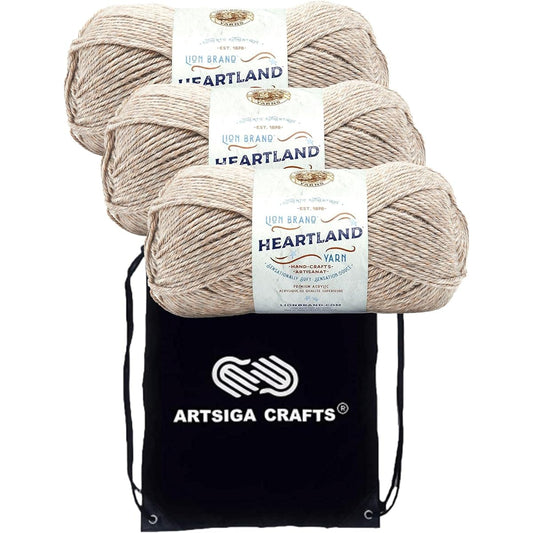 Lion Brand Knitting Yarn Heartland Knitting Yarn 136 Artsiga Crafts 3 Pack with 1 Project Bag MPN-136-122
