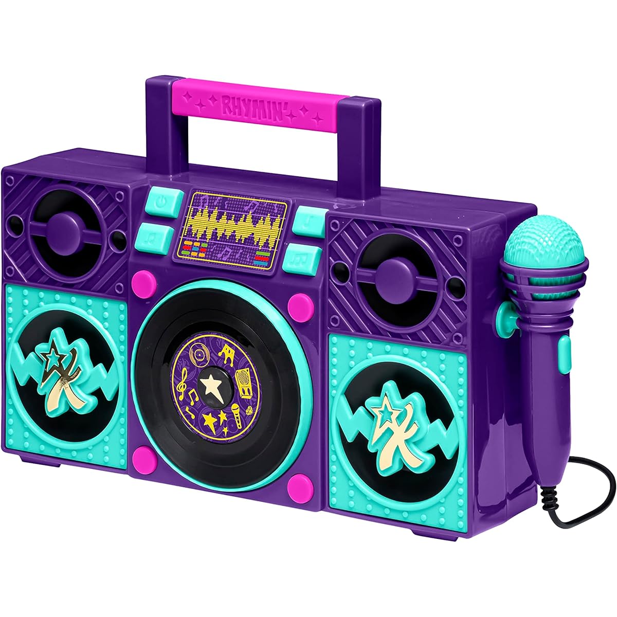 eKids Karma's World Sing Along Boom Box Speaker with Microphone for Fans of Karma's World Toys Kids Karaoke Machine with Built-in Music and Sound Effects