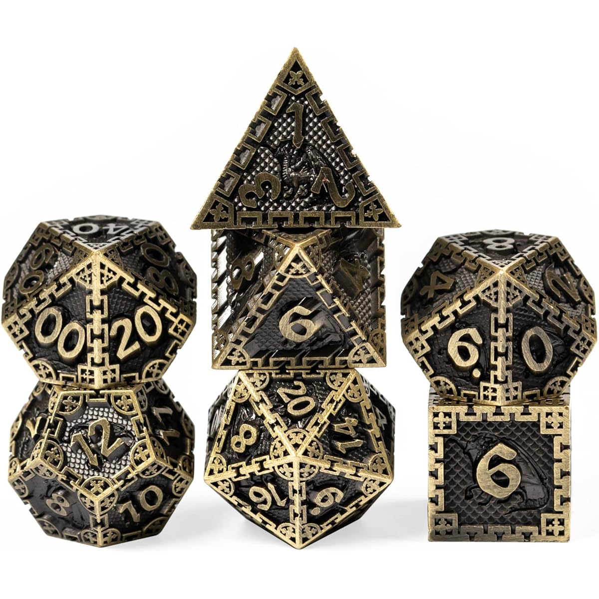 UDIXI Metal DND Dice 7 Pieces Polyhedral Dice Set Dragon Metal Dice Set for D&D Dungeons and Dragons Role Playing Games and Other Tabletop Games (Ancient Bronze)