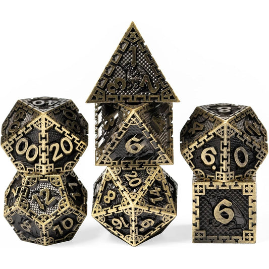 UDIXI Metal DND Dice 7 Pieces Polyhedral Dice Set Dragon Metal Dice Set for D&D Dungeons and Dragons Role Playing Games and Other Tabletop Games (Ancient Bronze)