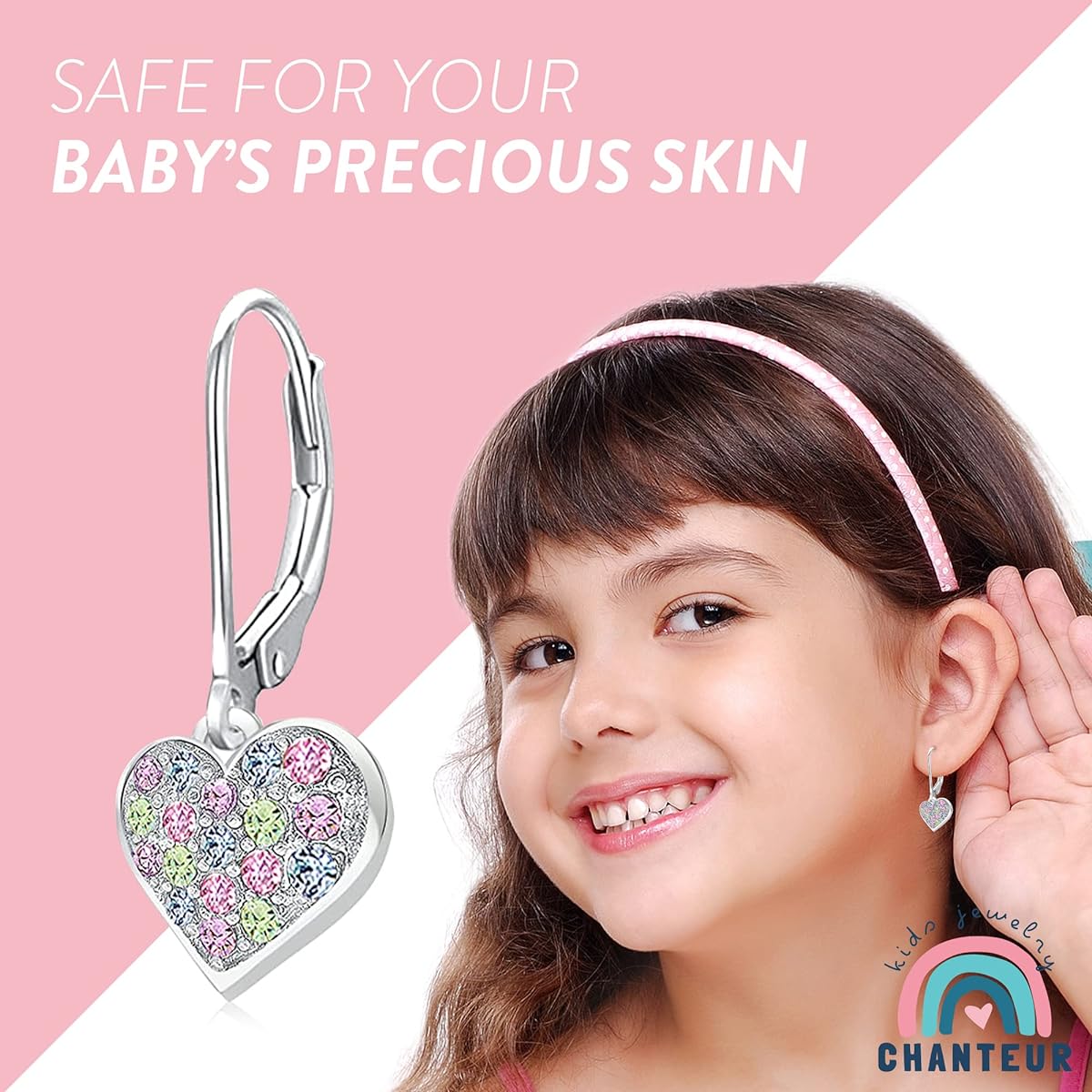 Chanteur Hypoallergenic Earrings for Girls | Lever Back Heart Hoop Earrings for Girls | Girls Earrings | Heart Valentine Earrings | Earrings for Teen Girls | Women's Earrings | Kids Earrings, Sterling Silver