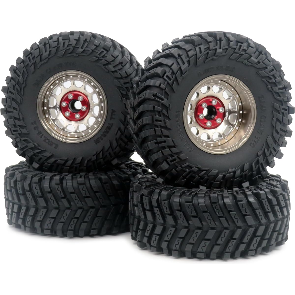 Hobbysoul RC Adjustable 4 Offset 2.2 Beadlock Wheels and Tires, Champagne Rim 5.0" Height Tires for RC Mud Crawler Trail Gen7 Gen8 Everest 10 / Axial Capra Wraith (Pack of 4, Assembled)