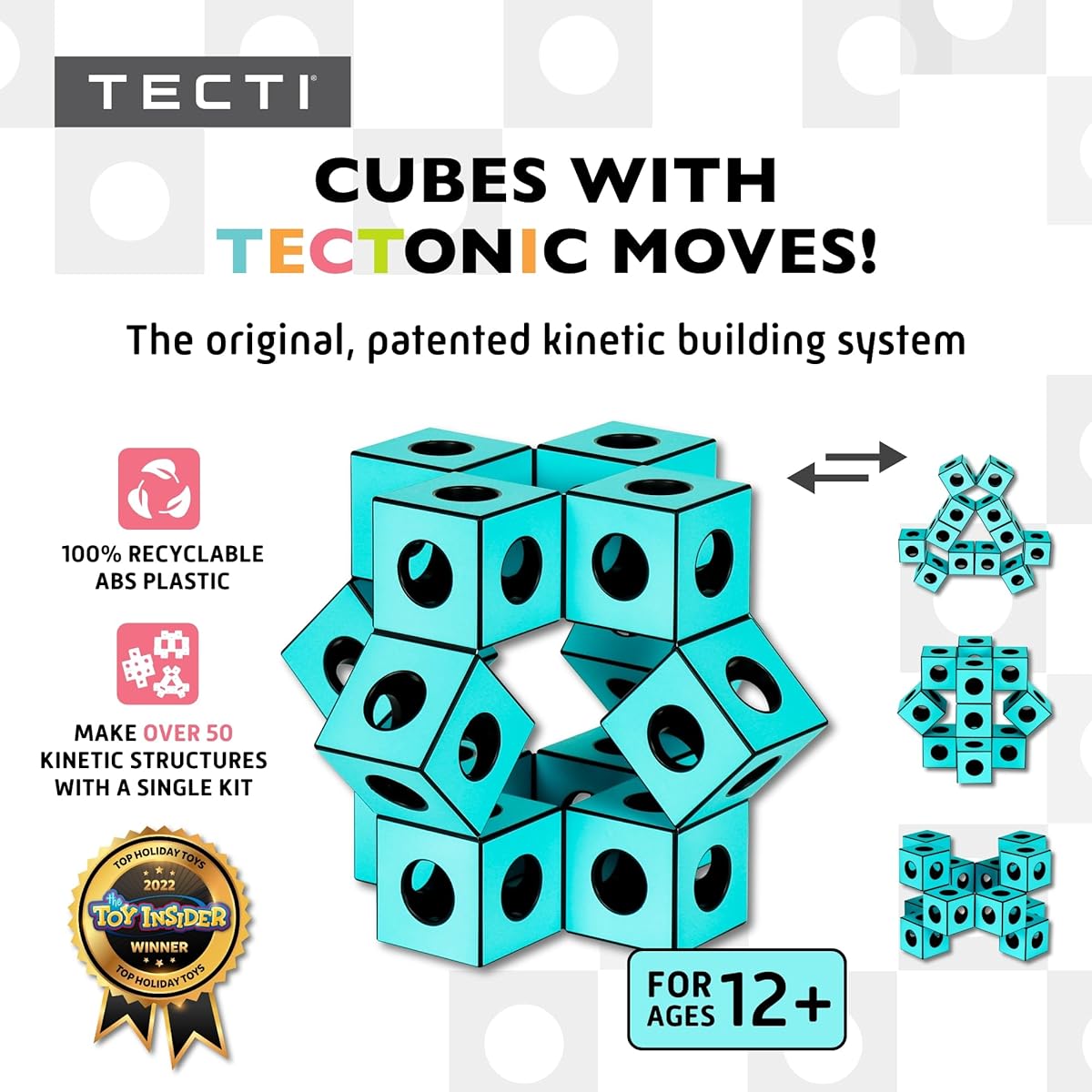 Fun in Motion Toys TECTI Kinetic Building System - Playable Cubes Tectonic Move - Made of 3D Interconnecting Cubes - Build 50+ Dynamic Structures -