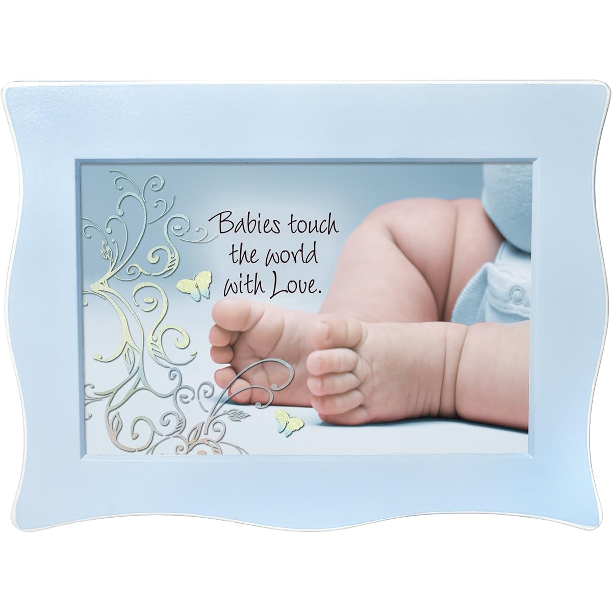Cottage Garden Baby Feet Wavy Blue Wavy Music Box Plays Brahms Lullabies