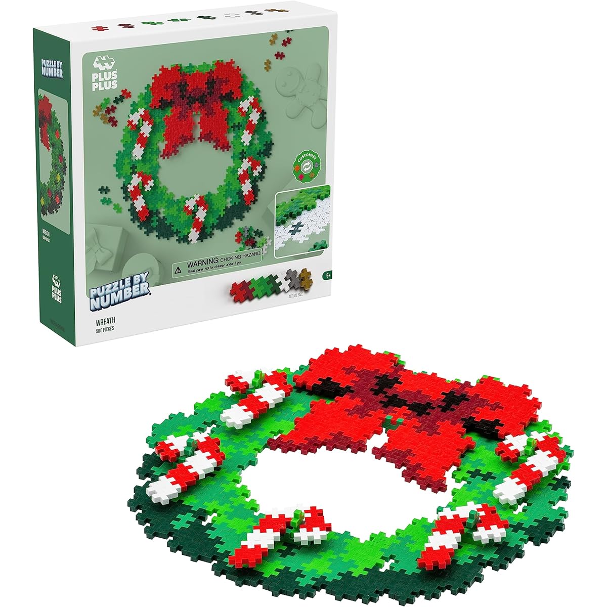 PLUS PLUS - Puzzle by Numbers - 500 Piece Wreath - Construction Building STEM/Steam Toys Interlocking Mini Puzzle Blocks for Kids