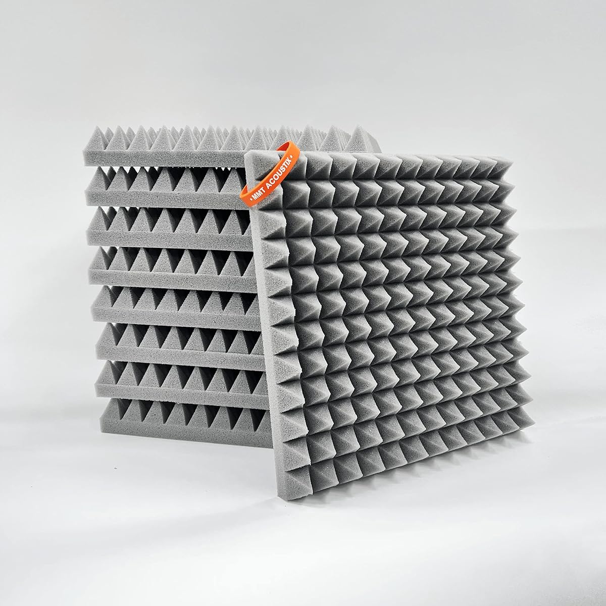 MMT Acoustix® 18 Piece Stone White Soundproof Pyramid Soundproofing Foam Panels | 1x1' 2" | High Density High Absorption Tested Soundproofing Panels
