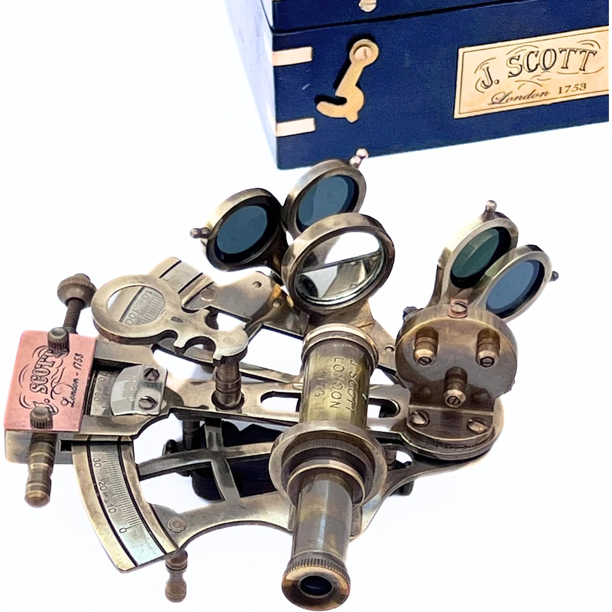 Vintage Brass Nautical Sextant J.Scott London Antique Sextant with Box Educational Calibrated 5"