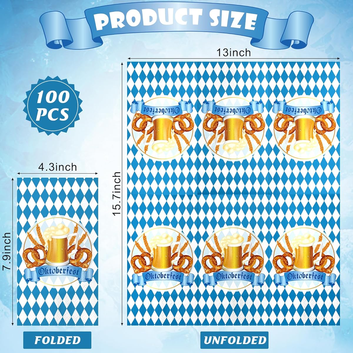 Oktoberfest Paper Napkins Decorations Oktoberfest Blue & White Bavarian Flag Check Luncheon Decorative Paper Napkins Disposable Napkins Beer Theme Oktoberfest Decorations Party Supplies 100 Sheets