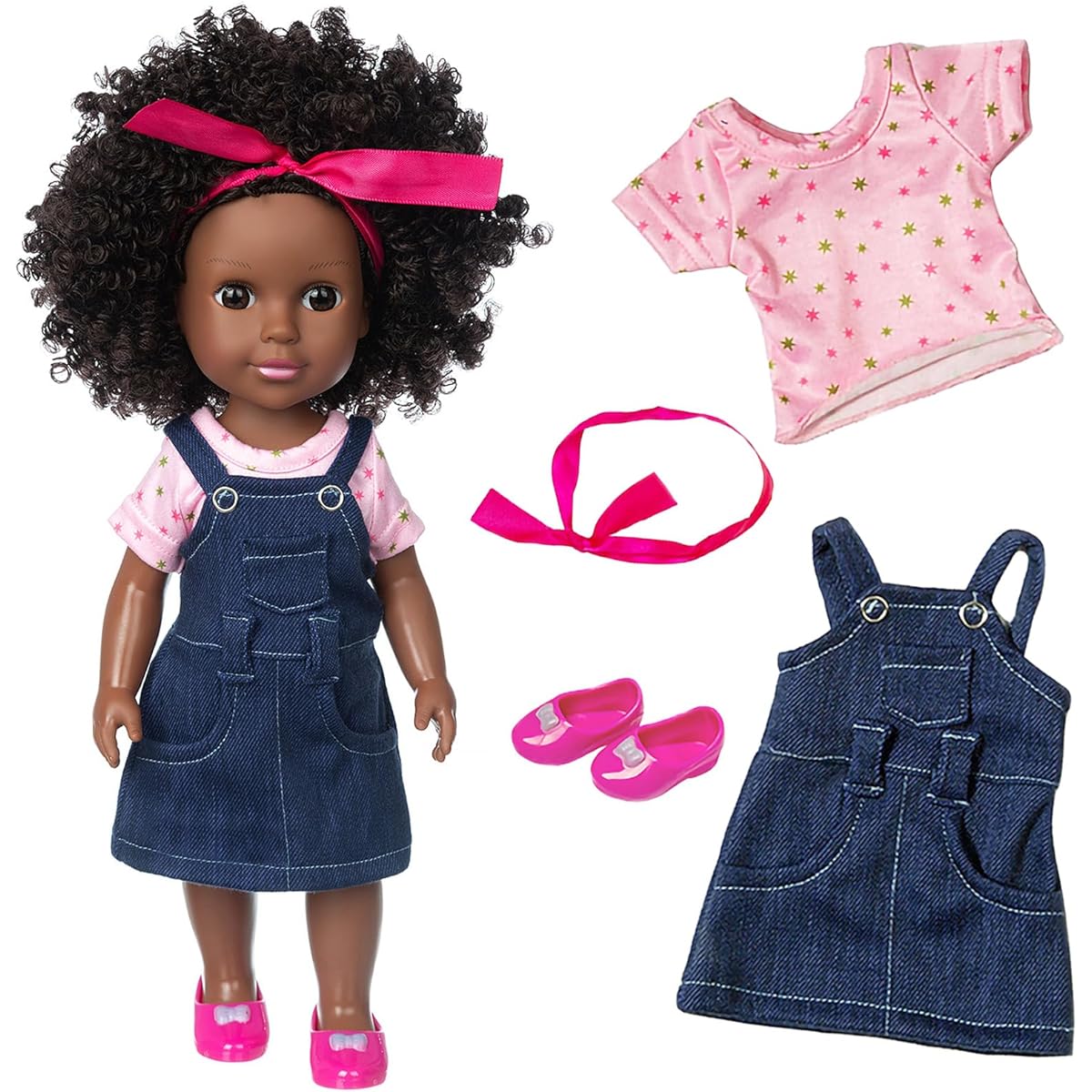 Ecore Fun Black Doll 14.5 Inch Baby Girl Doll with Clothes Set African Washable Realistic Silicone Girl Doll Great Gift for Kids Girls