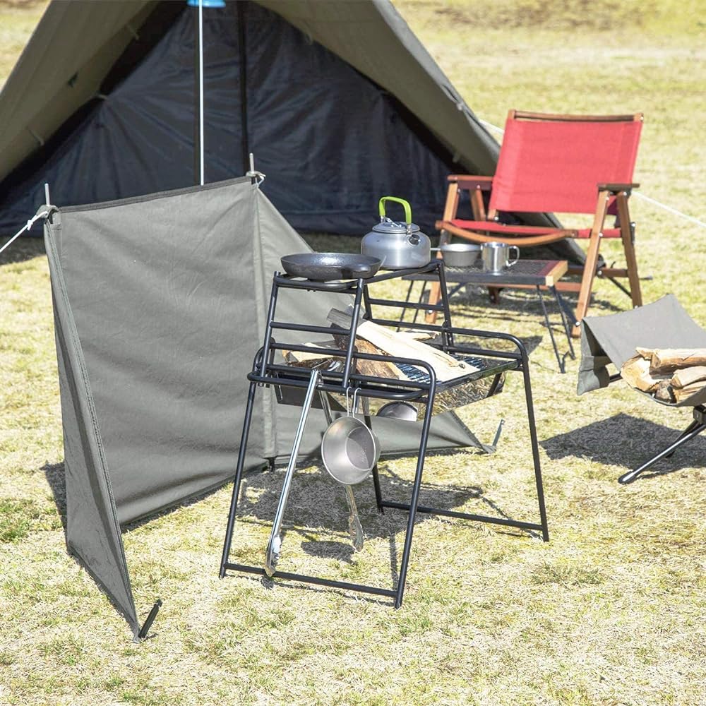 BUNDOK Bonfire Reflector BD-523 Windshield Curtain Type 100% Cotton Lightweight Compact Khaki with Storage Case Regular