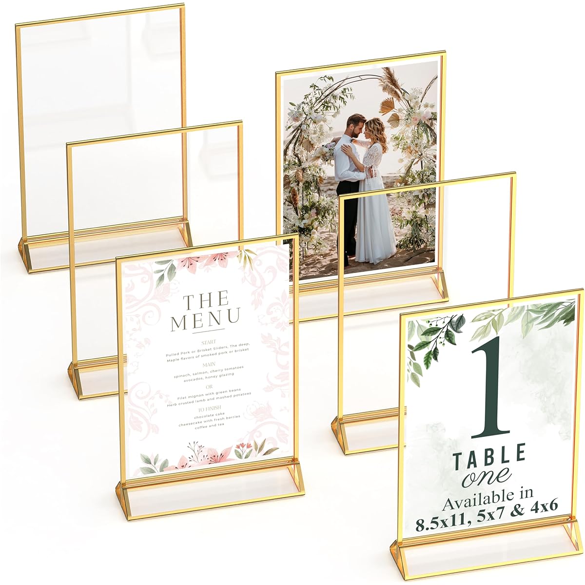 Gold Picture Frames Double Sided - 6 Pack - 4x6 Acrylic Gold Table Number Holders, Clear Easel Table Stands for Signs, Gold Frames for Wedding Table Numbers, Menu Holder, Photo Frame