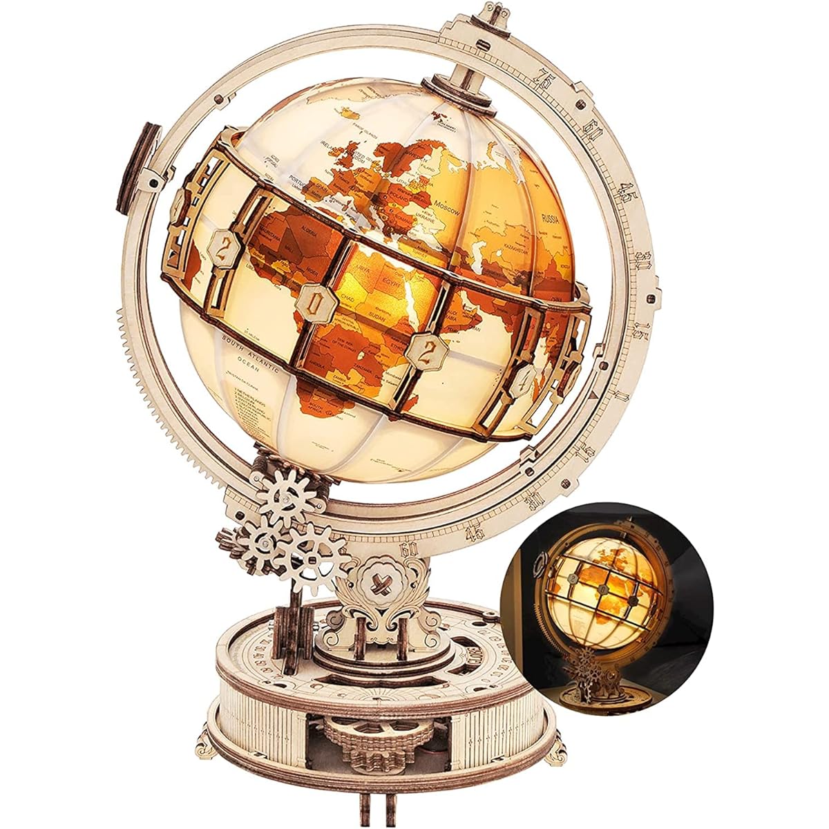 Robotime 3D Wooden Puzzle Craft DIY Model Kit USB Luminous Globe Night Light Adults Wooden Craft Kit Home Decor Unique Gift Present ST003