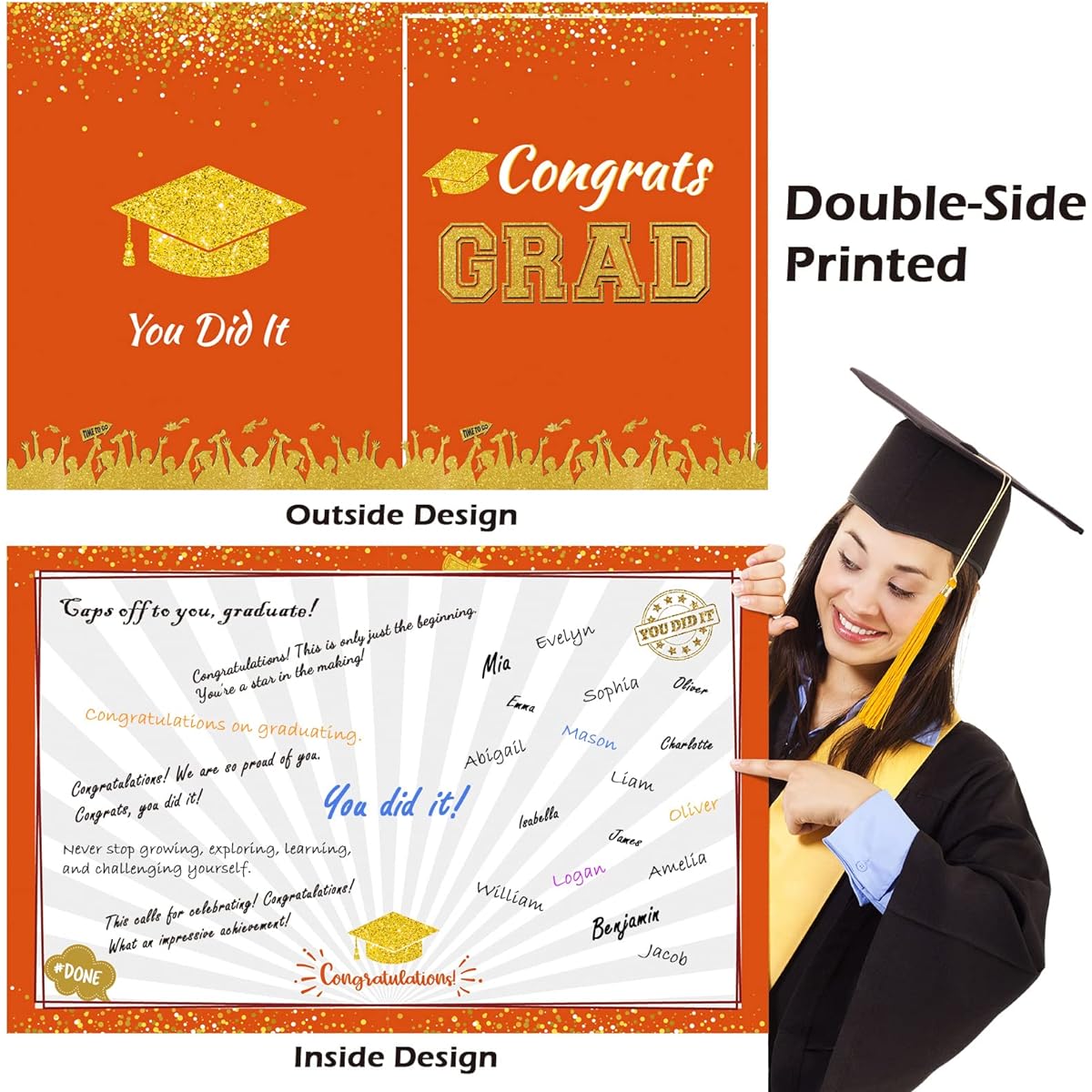 Jumbo Graduation Party Shipley's Greeting Card Decorations 2022 Graduation Giant Guest Book Happy Graduation Party Gifts for Elementary School Middle School College - 11 x 14 inches (Orange & Gold)