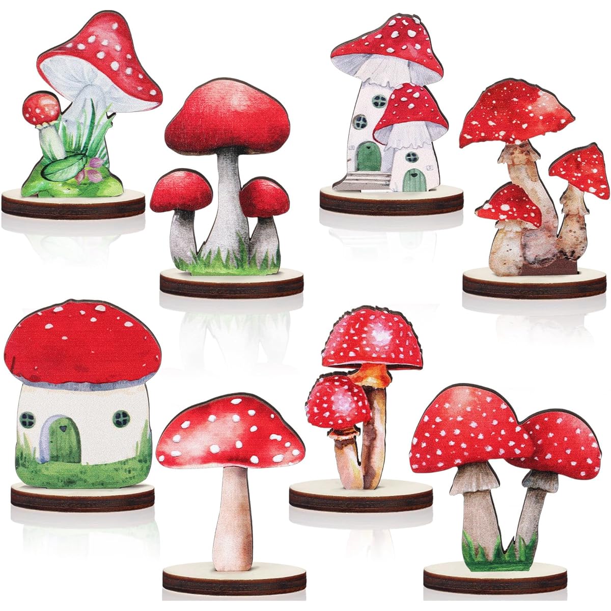 Thyle Wooden Mushroom Baby Shower Centerpieces Table Toppers Mushroom Baby Shower Decorations Table Centerpieces Decor Mushroom Cutout Shapes Wooden Sign for Woodland Camping Birthday Party 16pcs