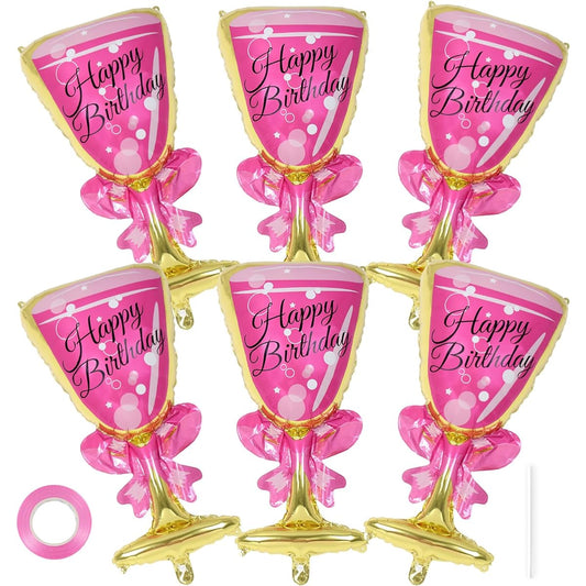 6pcs Wine Glass Balloons 38inch Pink Wine Glass Balloons for Graduation Wine Glass Foil Balloons Mylar Balloons Happy Birthday Wedding Anniversary Party Decorations