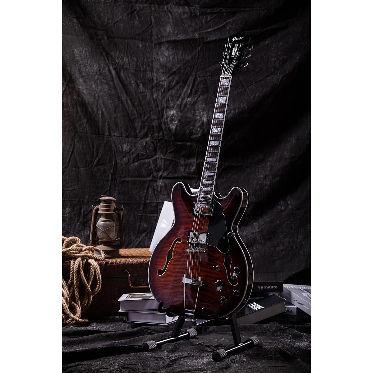 Grote Semi-Hollowbody Electric Guitar Thinline Arched Top Coil Splitting with Gig Bag GYS-35 (Vintage Sunburst)